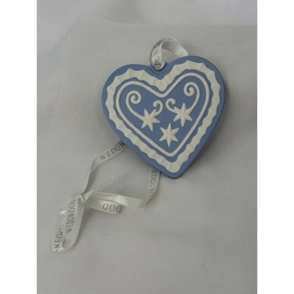 Wedgwood Jasperware Blue and White Heart Ornament Gingerbread Star Bas-Relief